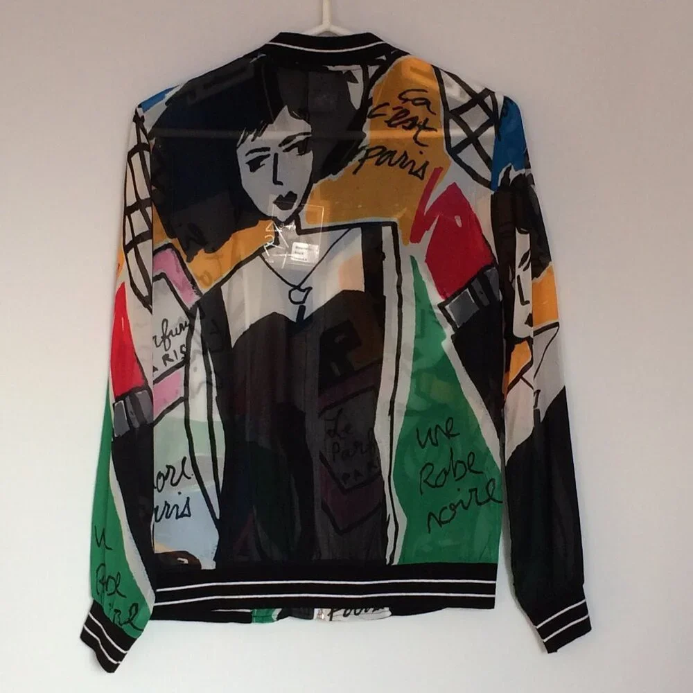 Simply Art by Dolcezza Sheer Jacket Small Multicolor Paris Zip Long Sleeve NWT - Picture 2 of 8